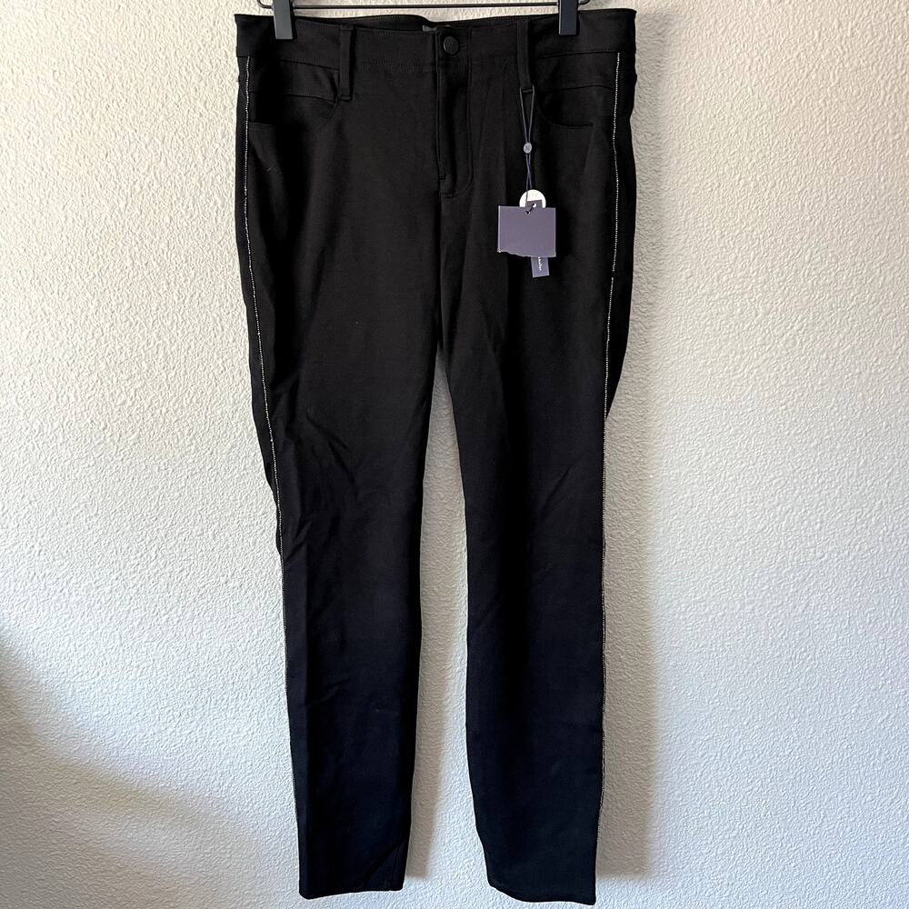 NYDJ Skinny Ankle Beaded Pin Stripe Side Seam Womens 4 Ponte Knit Black Pants
